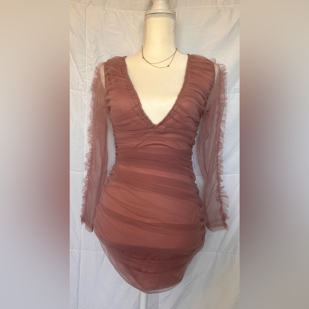 Petite Pink Frill Sleeve Organza Dress
